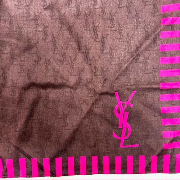 Yves Saint Laurent Mini Scarf/Handkerchief  cotton silk/silk 23"  brown pink (19 - Picture 5 of 7